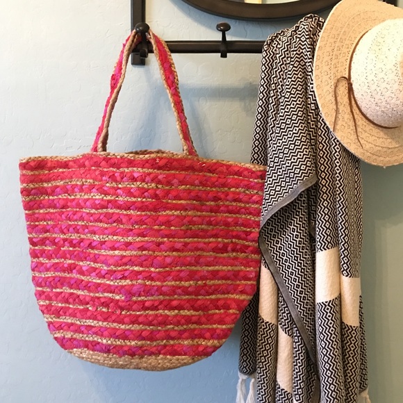 Handbags - The MAIA Jute and Cotton Stripe Beach Tote Bag